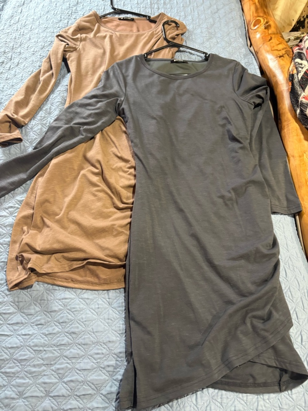 Long Sleeve Midi Dress in Brown and Charcoal — Classic Women’s Knit Dress
